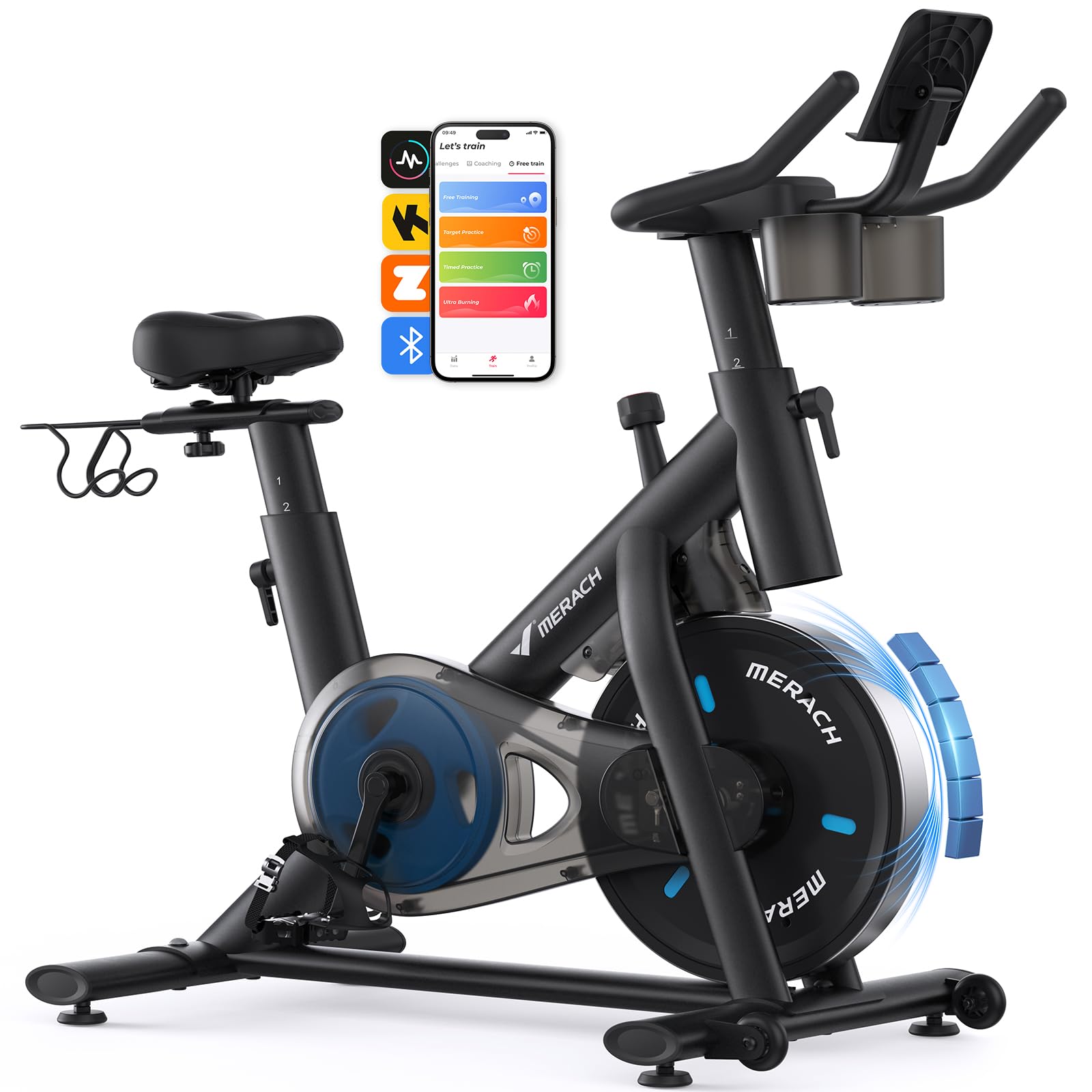 Photo 1 of ***FACTORY SEALED*** Merach Exercise Bike, Brake Pad/Magnetic Stationary Bike with Exclusive App, Low Noise Indoor Cycling Bike with 270LBS Weight Capacity, Dumbbell Rack and Fitness Courses for Weight Loss
