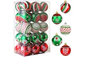 SUPREME XMAS Christmas Ornaments Set, 30 pcs 2.36inch Red Green White Christmas Balls Ornaments for Christmas Tree Decorations Shatterproof Hanging Baubles Decoration for Xmas Thanksgiving Holiday Party Home Decor