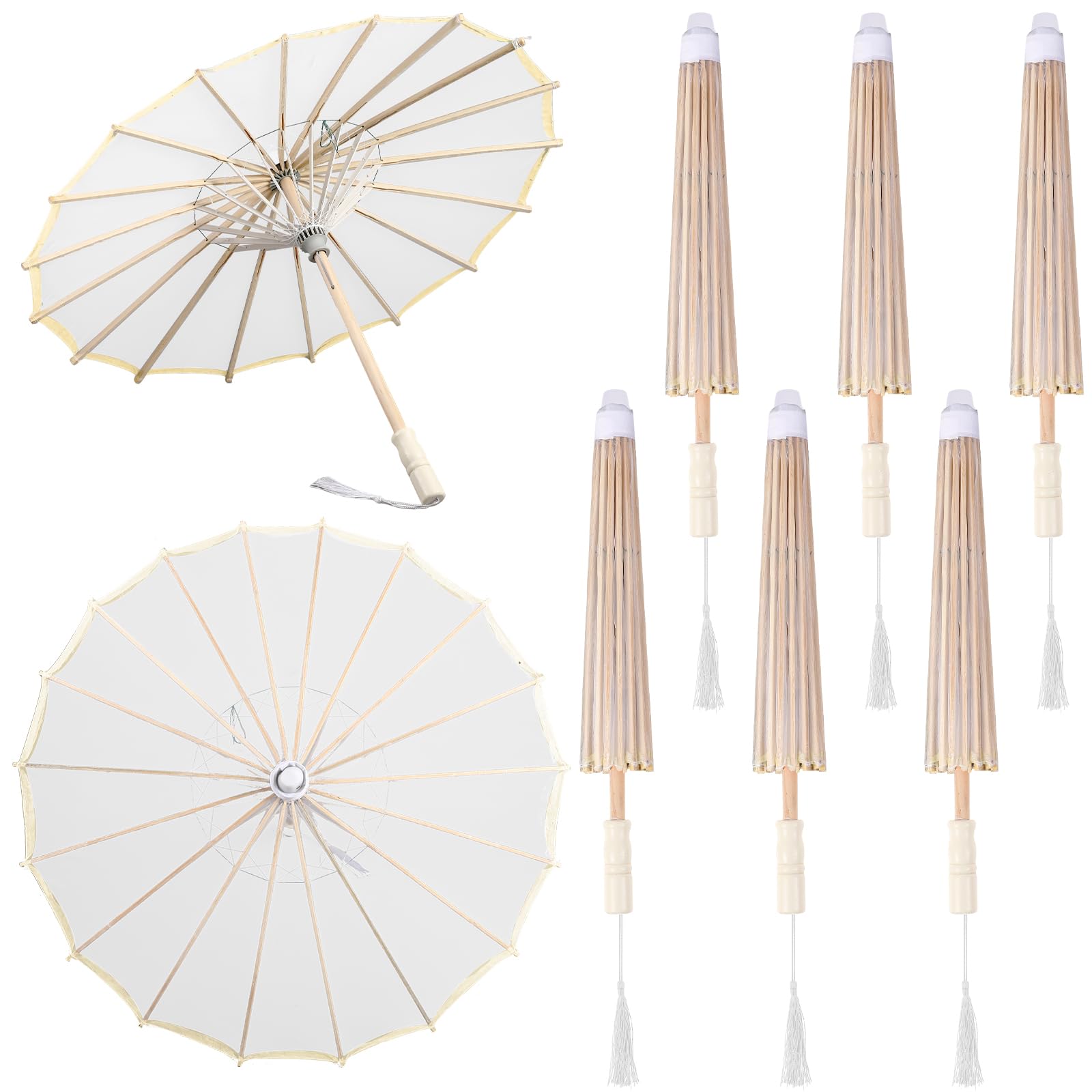 Photo 1 of Sunnymove 6 Pcs 22.1" Cloth Parasol Umbrella for Wedding Chinese Japanese Handmade Decorative Umbrella for Bridal Party DIY Photo Prop (White)