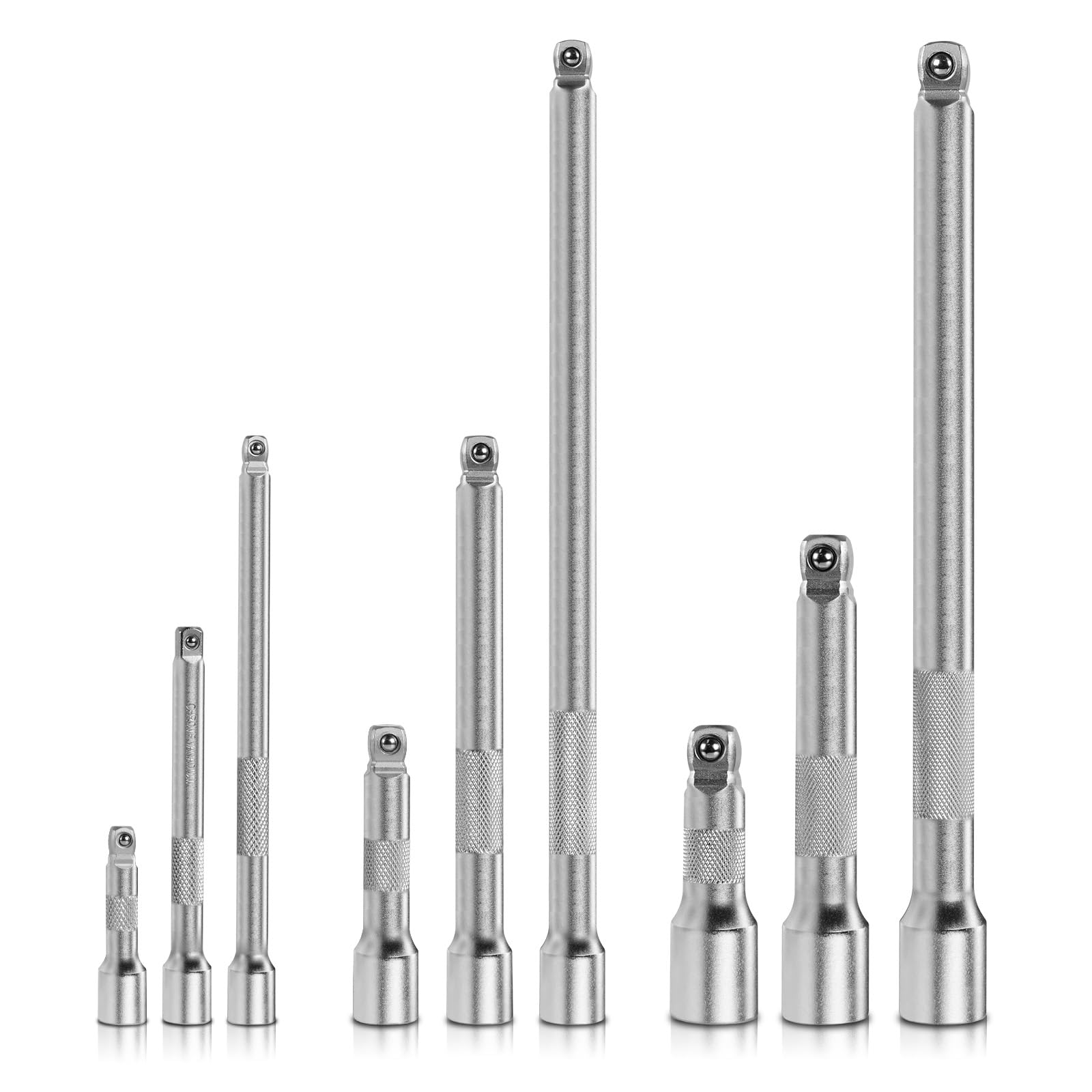 Mr.wintek 9 Pieces Wobble Extension Bar Set, 1/4" 3/8" 1/2" Drive Ratchet Extension Set Flexible, Chrome Vanadium Steel
