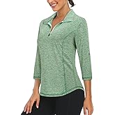 LURANEE Womens 3/4 Roll Sleeve 1/4 Zip Pullover Golf Shirts Athletic Hiking Running Workout Tops UPF 50+