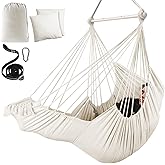 Chihee Hammock Chair Hanging Chair with Foot Rest 2 Cushions Max 500lbs Robust Metal Spreader Bar Collapsible Easy Storage Soft Cotton Swing Chair Strong Strap Iron Carabiner Side Pocket Included