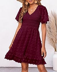 BTFBM Womens V Neck Casual Vacation Dress Short