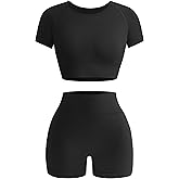 OLCHEE Womens Workout Sets 2 Piece - Seamless Acid Wash Yoga Outfits Shorts and Crop Top Matching Gym Athletic Clothing Set