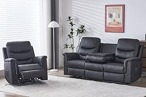 Consofa 2 Pieces Recliner Sofa Set, Manual Sofa Set for Living Room Furniture Set, Reclining Sofa and Swivel Rocker Recliner Chair, Reclining Sofa for Living Room Furniture