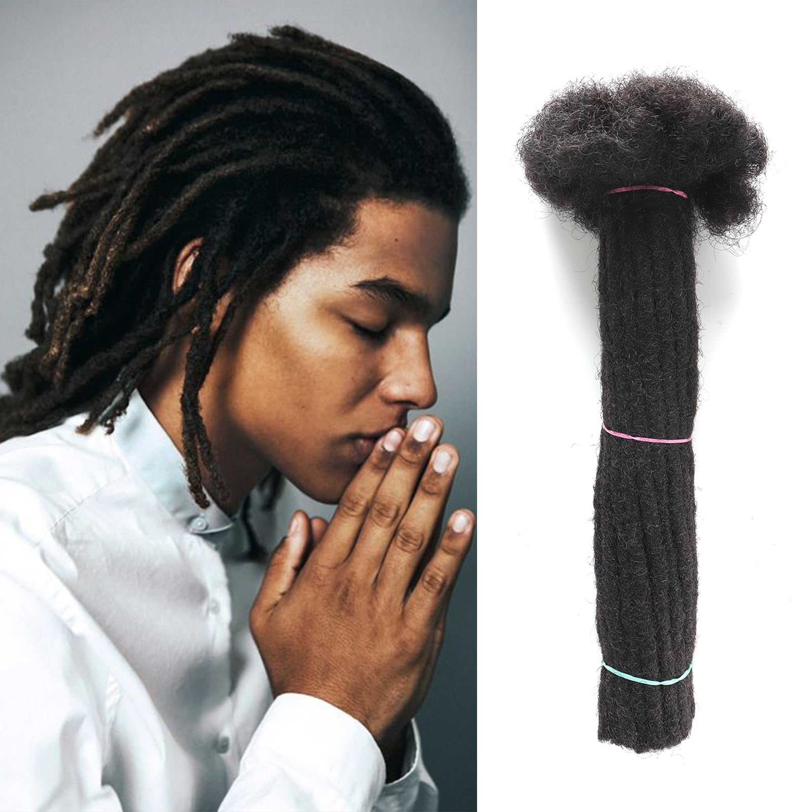 Ainimiu 6-18 Inch Dreadlock Extensions Human Hair 0.6cm Thin Loc Extensions Real Human Hair for Men/Women/Kids 30 Strands Full Handmade Permanent Dreads Can Be Curled and Bleached โ image 1