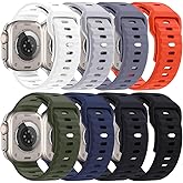 6 Pack Ocean Band Compatible with Apple Watch Band Ultra 49mm for Women Men, Silicone Adjustable Sport Band with Metal Buckle for Apple Watch iWatch Ultra 1 2 Series Strap