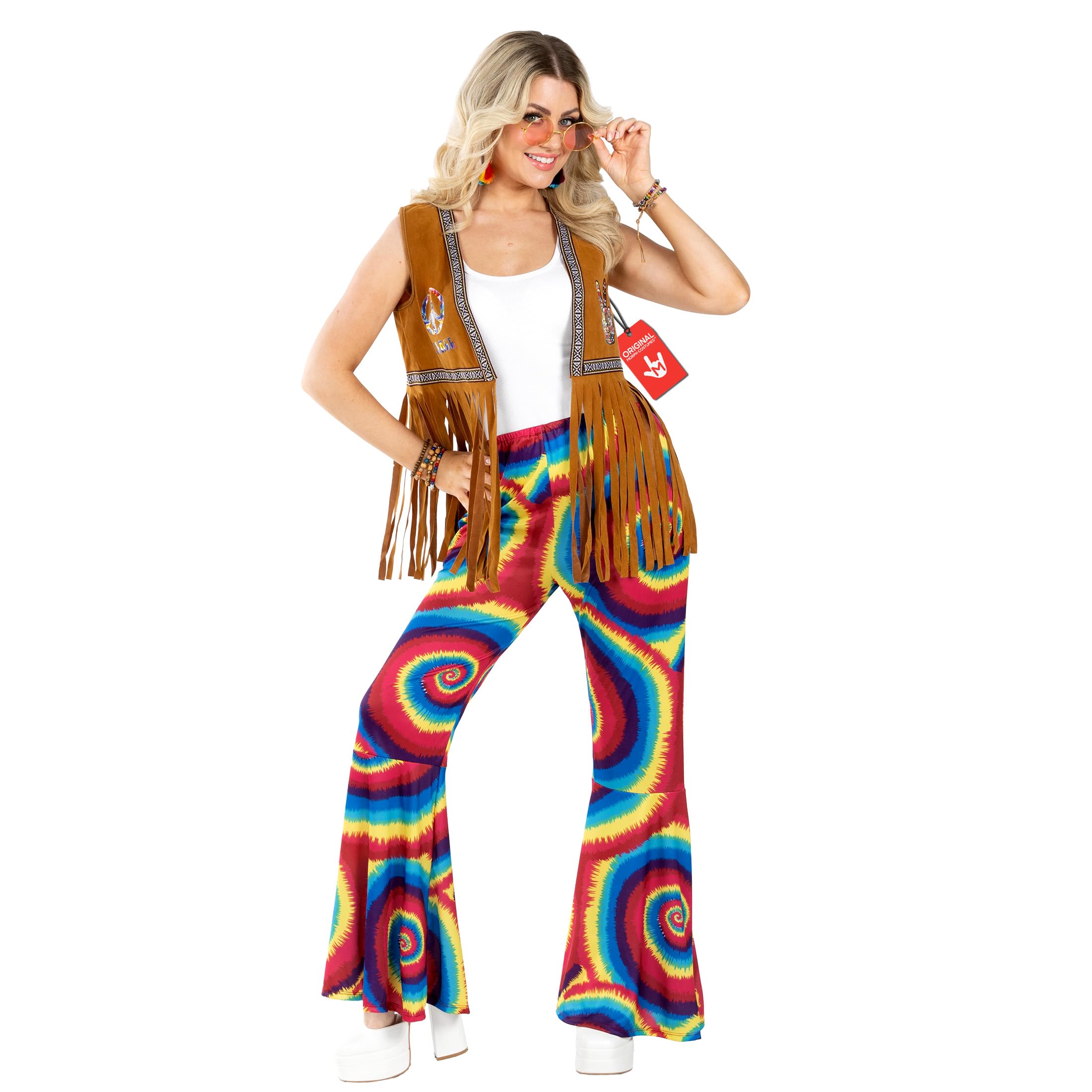 Fun Shack Women's 70s Flared Trousers Hippie Costume - Retro Flares for Parties, Festivals, and Themed Events, Medium