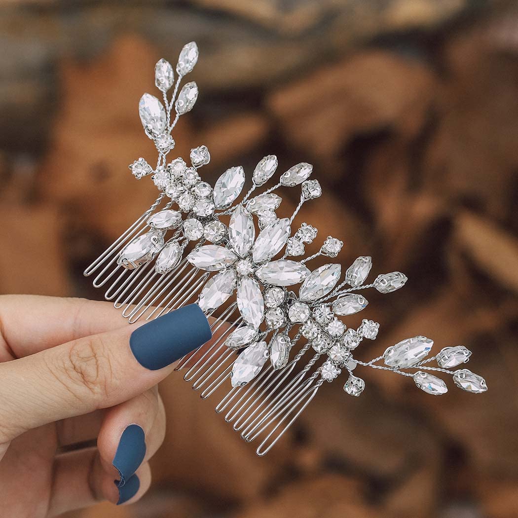 IYOU Crystal Wedding Hair Comb Silver Rhinestone Headpiece Prom Bridal Hair Accessories for Bride and Bridesmaids