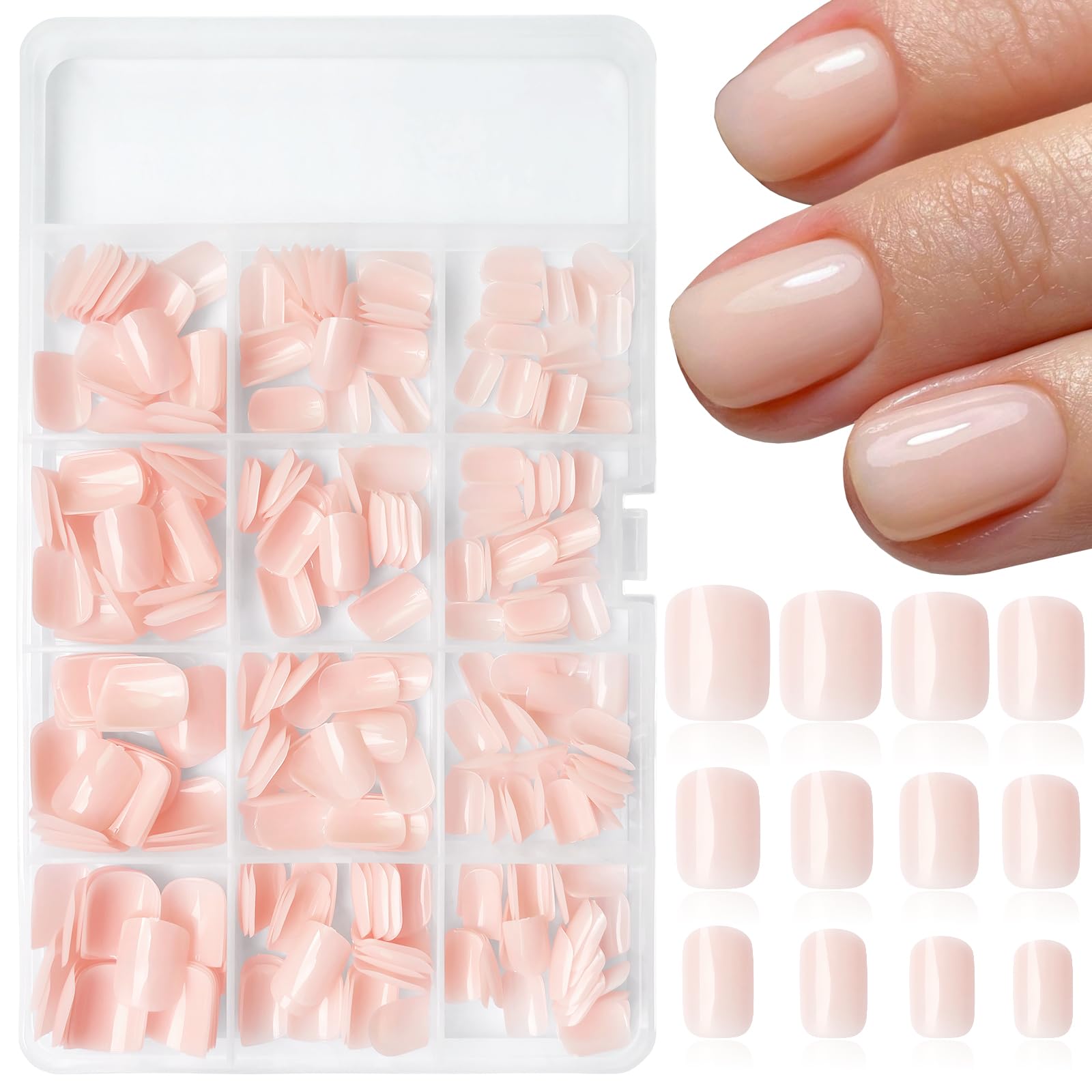 LoveOurHome 360pc Square Press on Nails Short Fake Nails Acrylic Press on Nails Square Nude Presson Nail Tips Full Cover Glue Nails Colored Short False Nails & Glue Adhesive Tabs for Women Girls