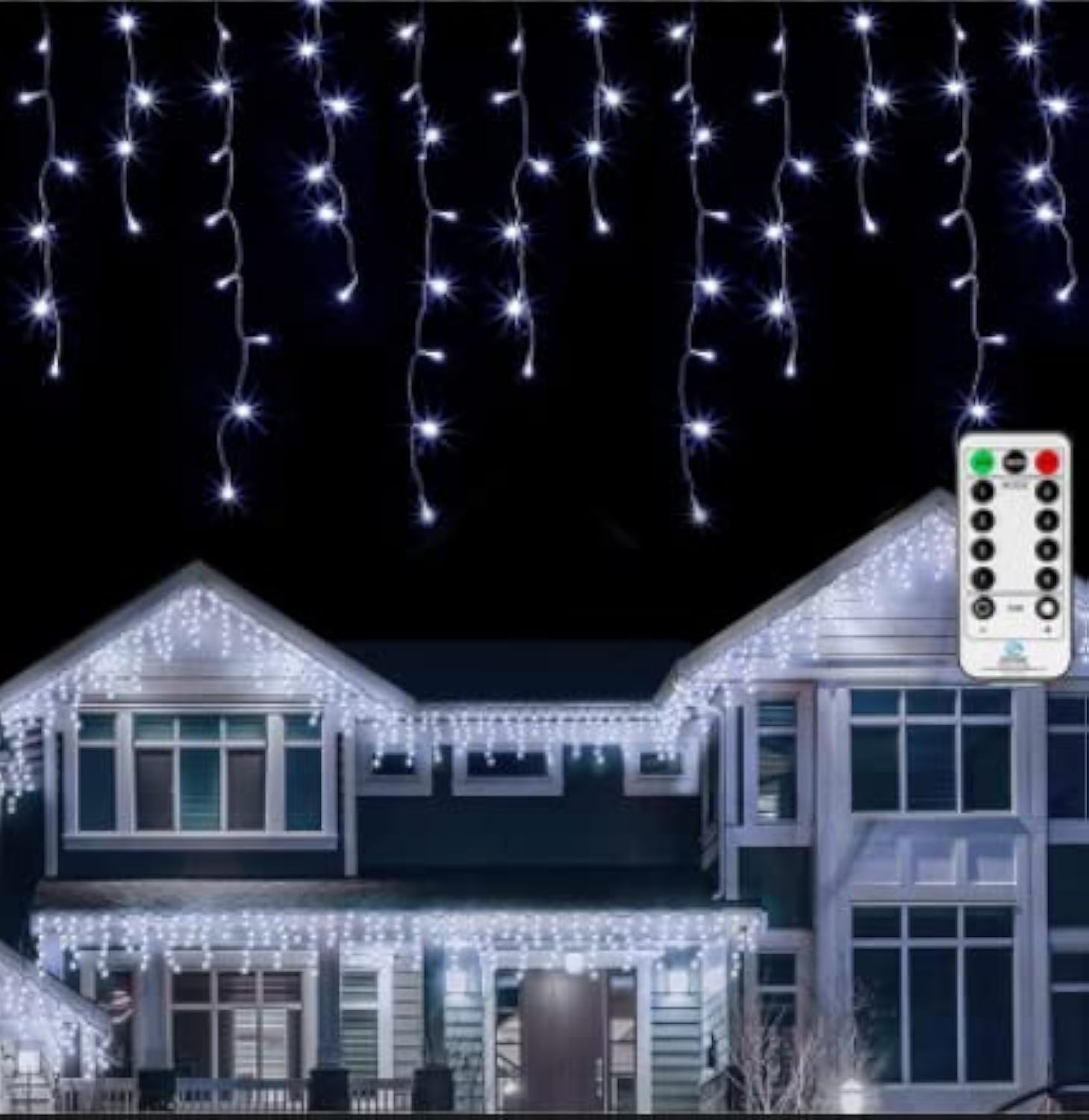 CORST 3M Outdoor Icicle Lights Christmas Curtain Light Hanging Backrop Lights Battery Powered Outdoor Window Fairy Lights 8Mode for Gazebo Thanksging Decor(White)