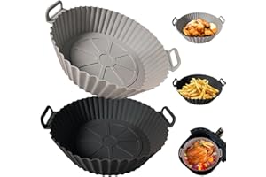 GENERIC Kookkit 2 Pack Silicone Air Fryer Liners for 3-5 QT, Reusable Oven Microwave Accessories, Better Than Disposable Paper (Gray & Black, 7.87*6.69*1.97 Inches)