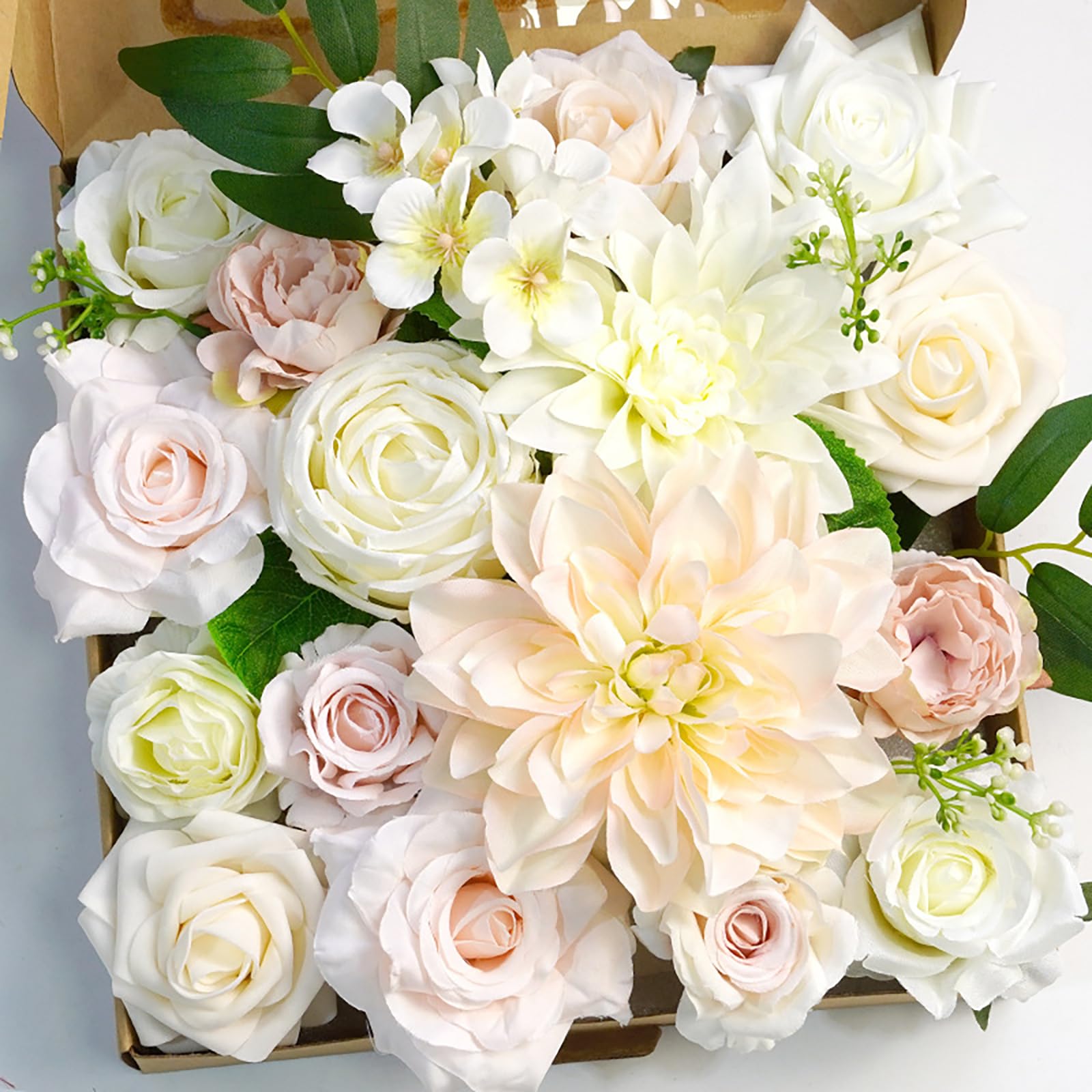 AUSTUFF Artificial Silk Flowers for DIY Wedding Bouquet, Cake Decorations, Floral Centerpieces, Party Table (Pink + White)