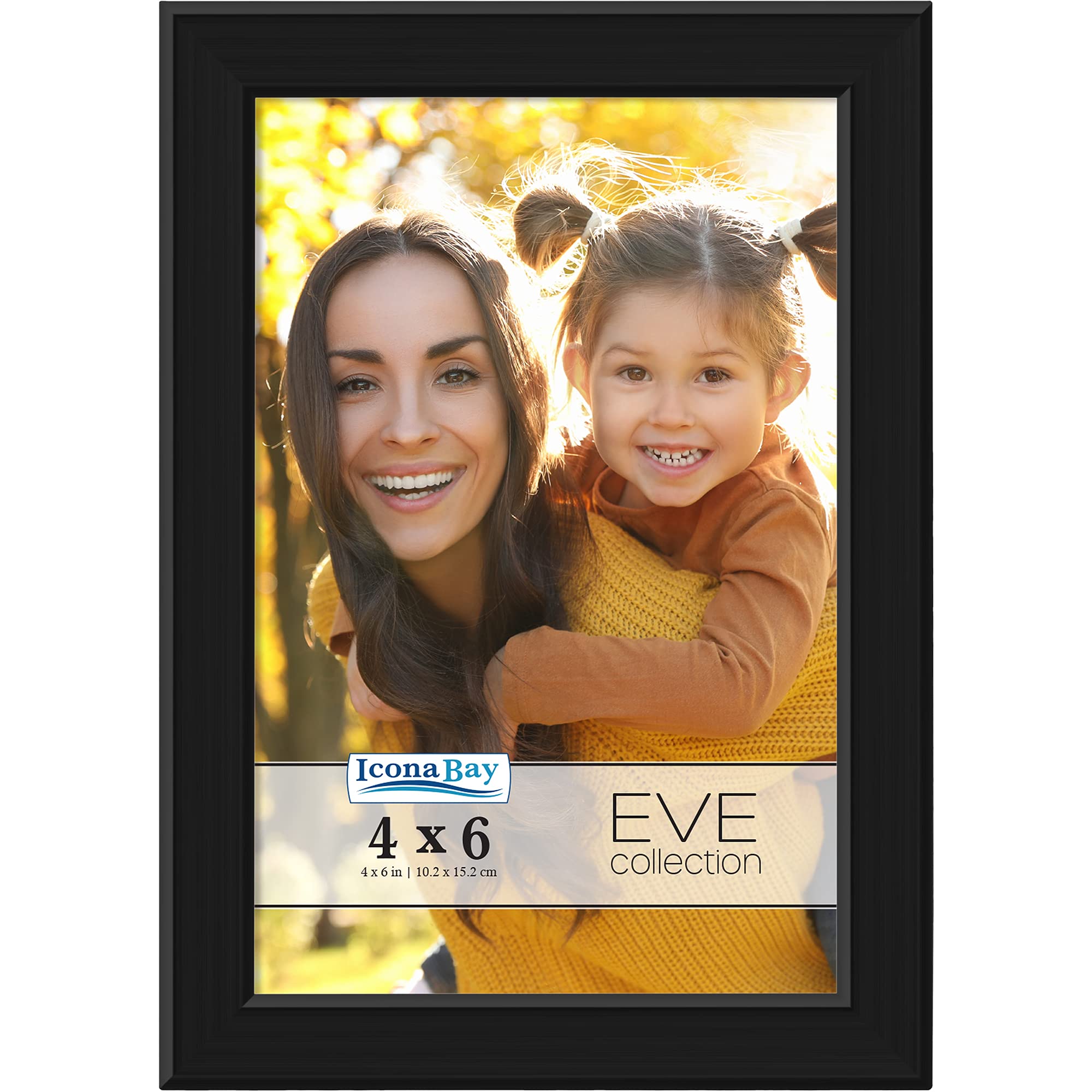 Icona Bay 6x4 Black Picture Frame, Modern Double-Bevelled Frame, Tabletop or Wall Mount, Eve Collection