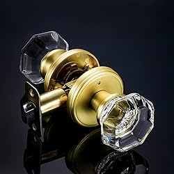 CLCTK Gold Door Knob with Lock, Octagon Crystal