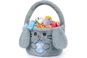 JIZWPOOM Easter Baskets for Kids, Grey Plush Easter Bunny Baskets, Girls Easter Basket Empty, Cute Baby Easter Basket Kids Bunny Basket for Boys, Girls Easter Gifts Easter Decorations