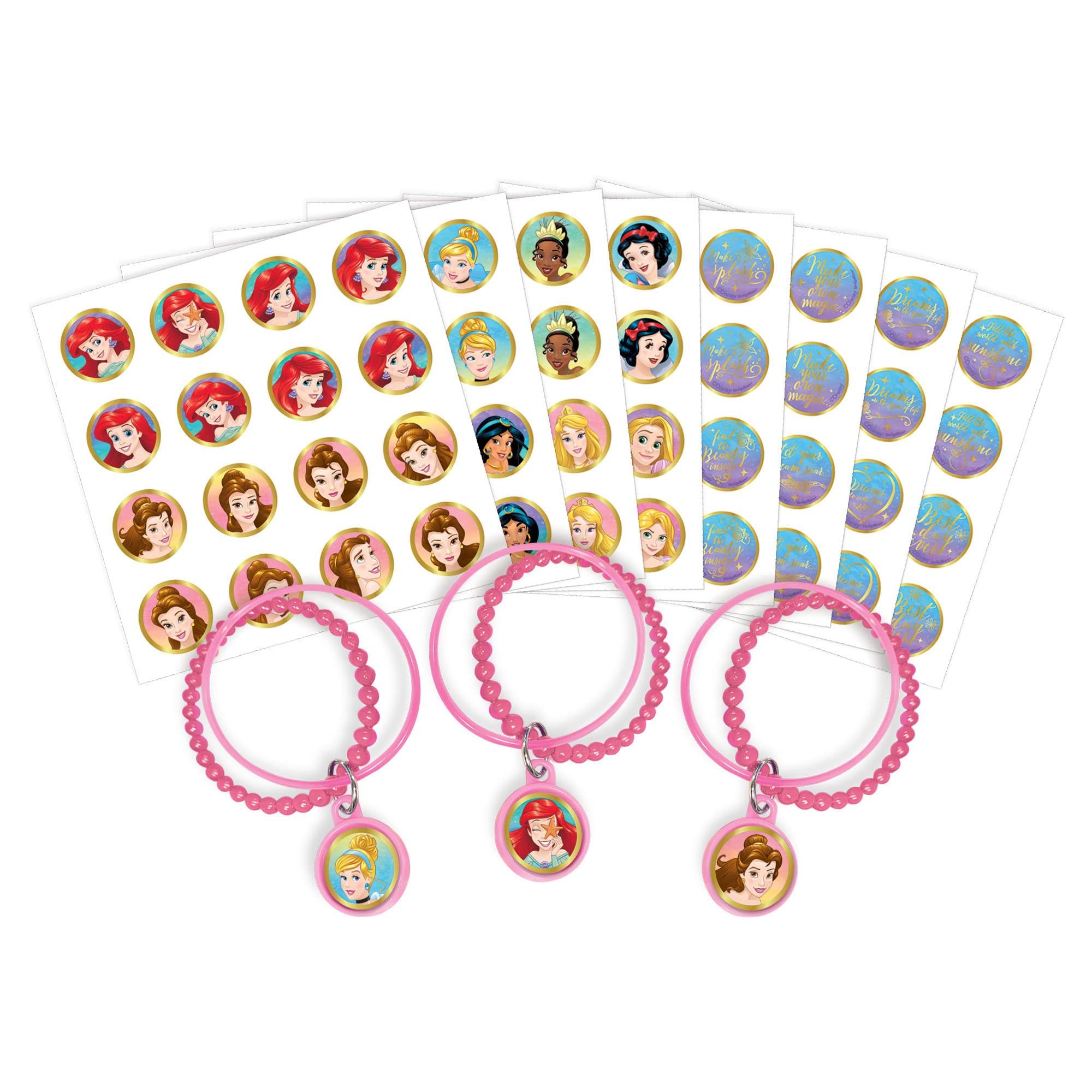 amscan girls Disney Princess Kit - 7cm | Multicolor 8 Pcs. Bracelet, Pink