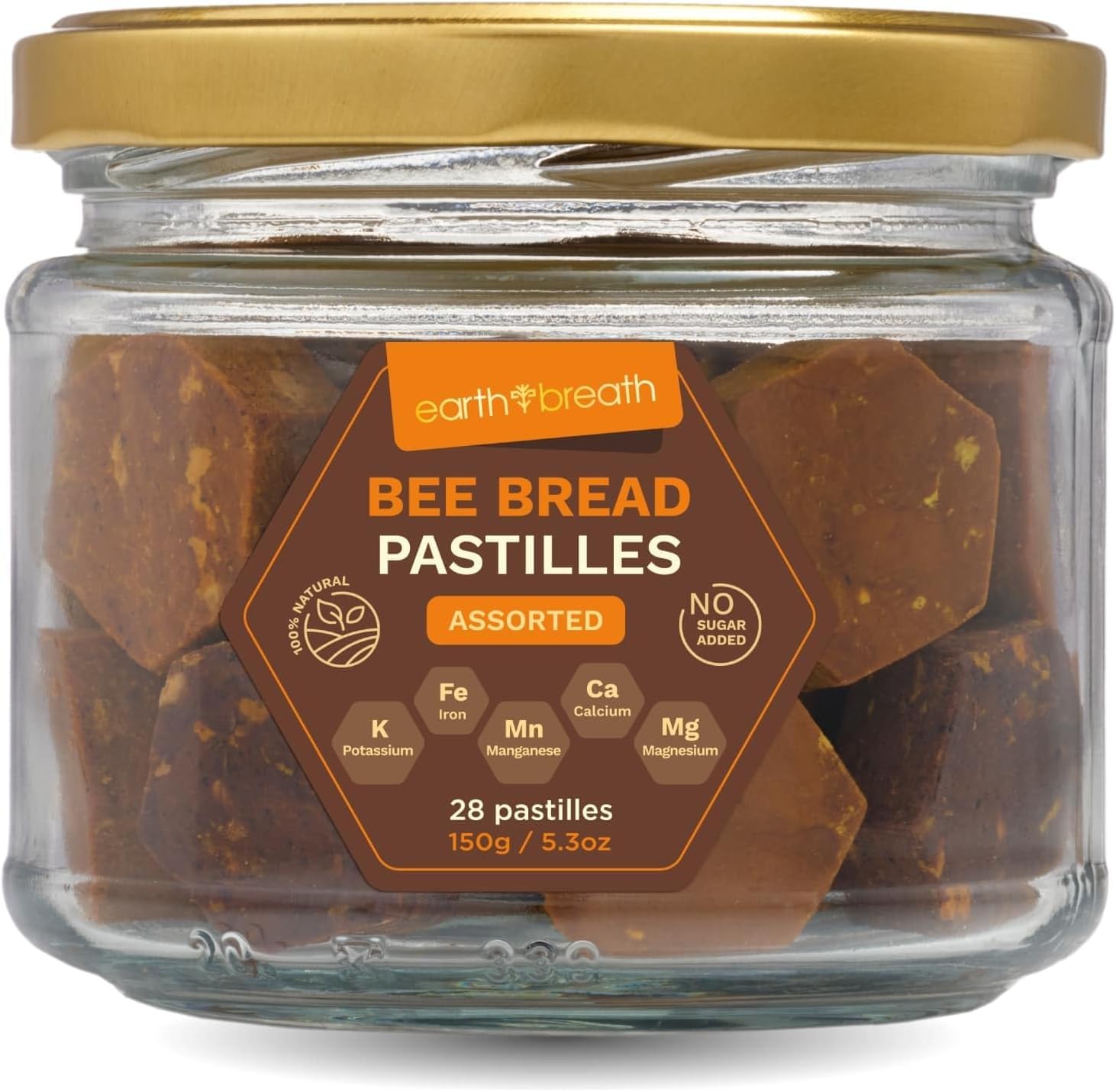 Earthbreath Assorted Bee Bread Pastilles - 150g (5.3 oz) Pure Raw Natural Perga/Ambrosia - Bee Pastilles with Black Currant, Sea Buckthorn Berries and Apple, Cinnamon