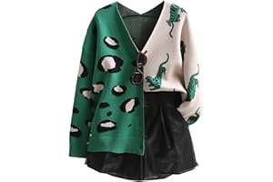 WDIRARA Women's Leopard Tiger Print Cardigan V Neck Long Sleeve Color Block Button Down Sweater Outwear
