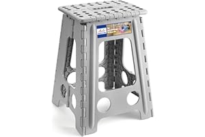 ACKO Folding Step Stool 17.5 Inch Stool 400 LB Weight Capacity Plastic Foldable Step Stools for Adults and Kids, Folding Stool Suitable for Kitchen, Stepping Stool with Handle Grey Step Stool 1PC