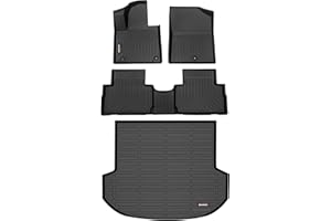 Binmotor-Floor Mats & Cargo Liner Set for Hyundai Santa FE 2021-2023 (Not Fit for Hybrid), Front & 2nd Row & Cargo Liner, TPE All Weather Mats Cargo Trunk Mat for Santa FE Accessories