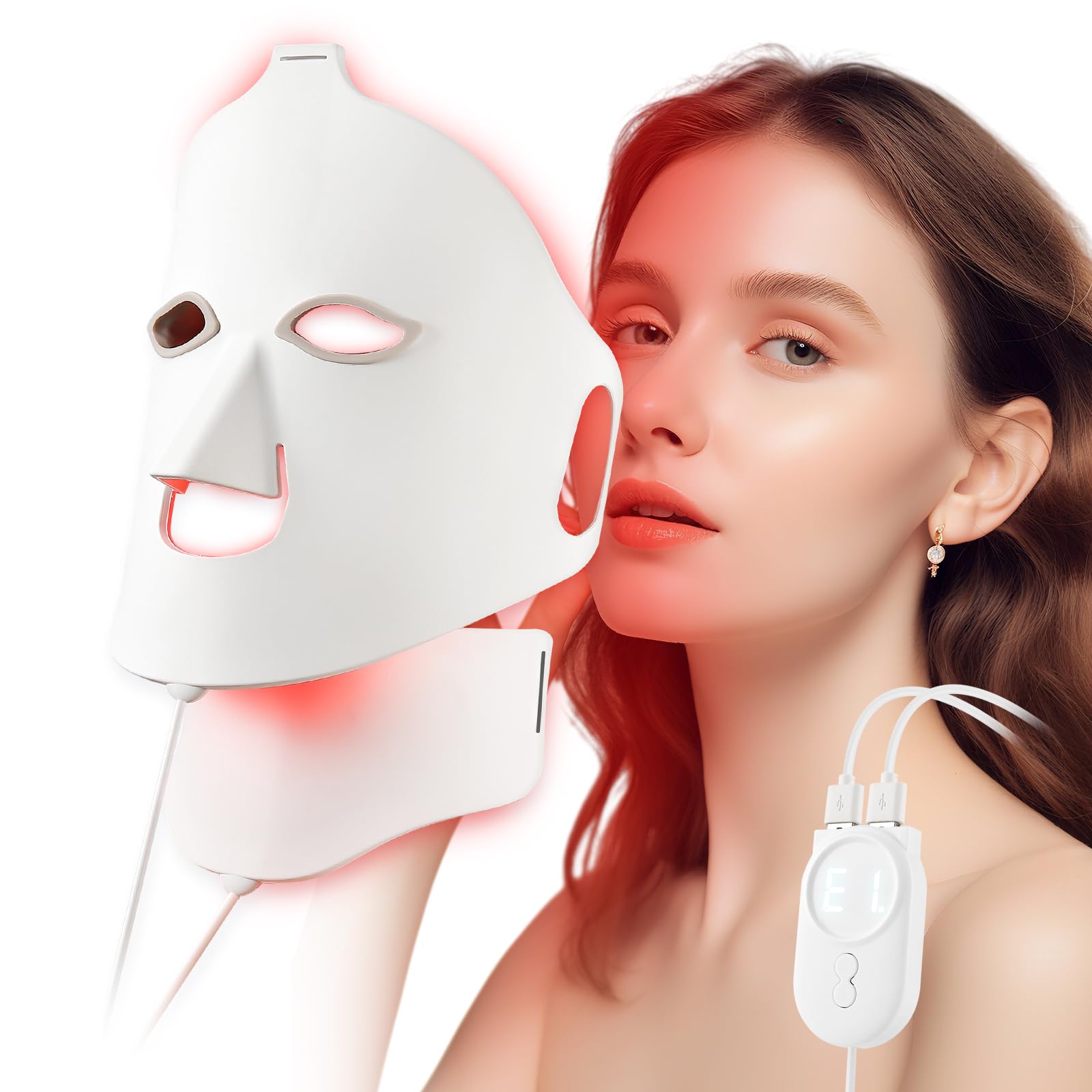 Soft Silicone Led Face Mask,Face&Neck Skin Care Led Face Light Therapy Mask,Red Light Therapy Mask,Anti-Anging,Rejuvenation,Firming,Smooth Wrinkle,Skin Brighten,Home