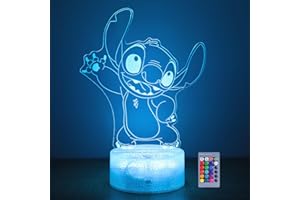 HOOFUN 3D Illusion Stitch Night Light: Stitch Gifts, Stitch Light with Remote Control 16-Color, Stitch Stuff, Stitch Birthday Decorations Holidays Christmas Night Light Gifts for Girls Boys Adults