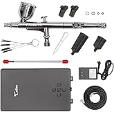 Airbrush Kit with Air Compressor, 55PSI High Pressure Air Brush Kit with Accessories Dual-Action Multi-Function Airbrush Set for Painting, Modeling, Nails, Tattoo, Makeup, Crafts & Cake Decor