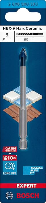 Bosch EXPERT HEX-9 Hard Ceramic Drill Bit 6mm for Tiles Impact Rotary Drill view 2