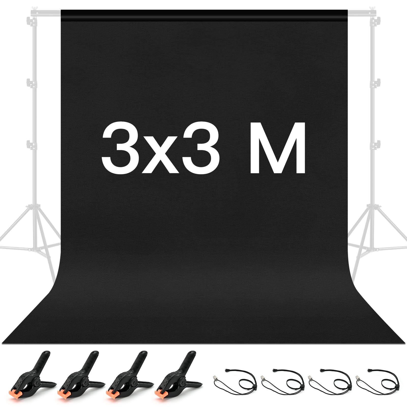 BENOISON Black Backdrop - 3x3M Photography Background for Photo Video Studio with Backdrop Clips & Clamps