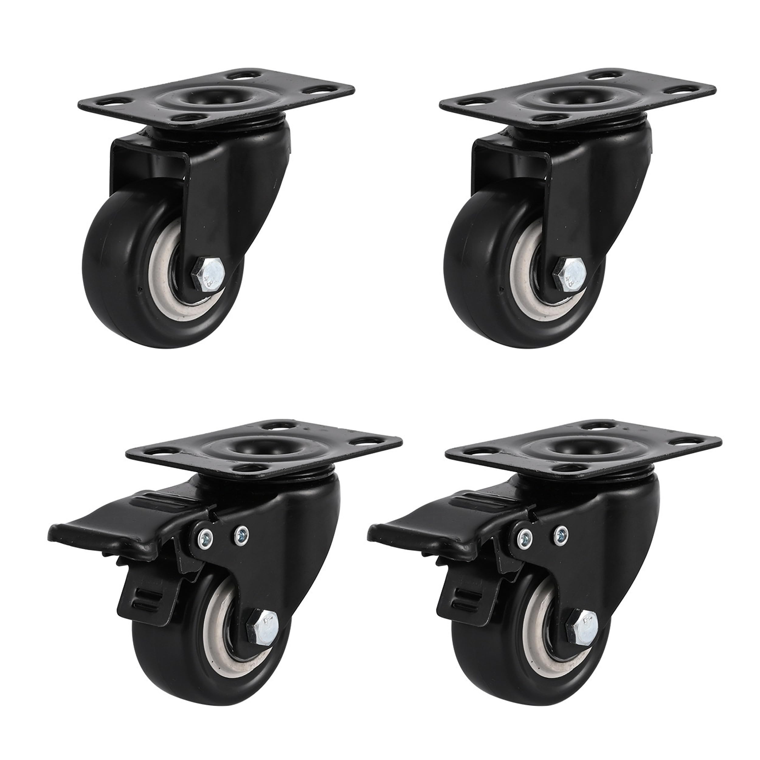 Heavy Duty Castor Wheels Set of 4 Furniture Castors, Black-Screws-40MM-50 kg Load Each, Rubbered Trolley Wheels Silent Caster Wheel for Furniture(2 with Brakes and 2 Without)