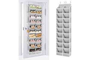 ULG Over The Door Shoe Organizer for Closet Fit 24-32 Pairs with Large Deep Pockets, Narrow Shoe Rack for Door Hanging Boots Storage, Black