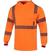 VENDACE Safety Reflective High Visibility Long Sleeve Shirts with Hood Class 3 Hi Vis Construction Breathable Work Shirts