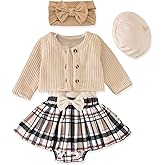 Aalizzwell Infant Baby Girl Fall Winter Skirt Outfit with Cardigan 5Pcs 0-18 Months
