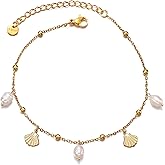 Frigotine Dainty Gold Shell Pearl Charm Ankle Bracelet for Women Trendy non-Tarnish Adjustable Anklet Summer Beach Fashion Jewelry Gift