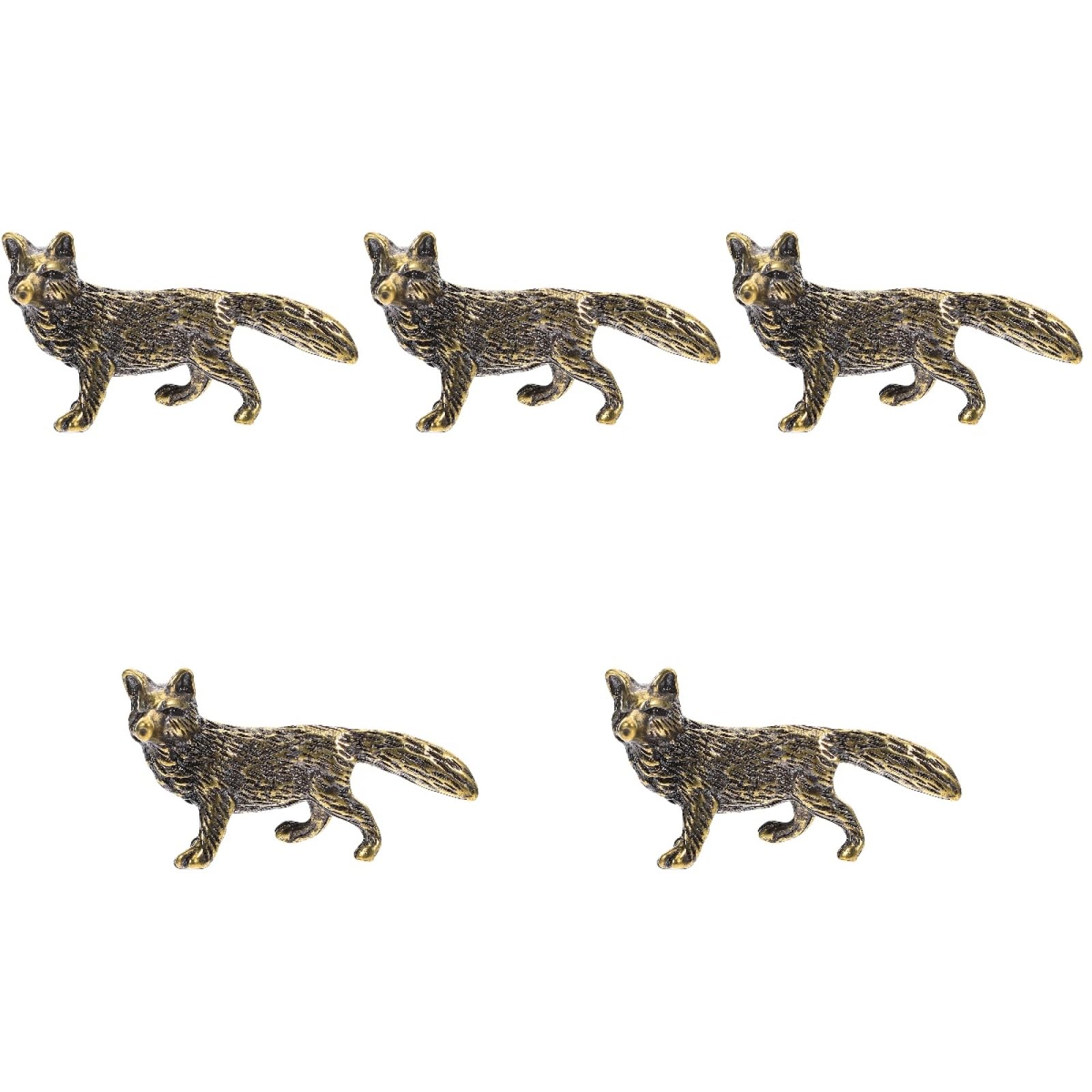 Abaodam 5pcs Brass Fox Ornament Small Fox Sculpture Mini Model Brass Animal Sculpture Animal Statue Mini Figurine Ornament Aniaml Statue