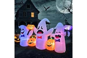 ENERLEAF 8 FT Halloween Inflatables Ghost with Pumpkin Outdoor Decorations for Yard, Halloween Blow up Yard Decorations,with LED Cold White Lights and RGB Lights, Lawn Garden Outdoor Decor