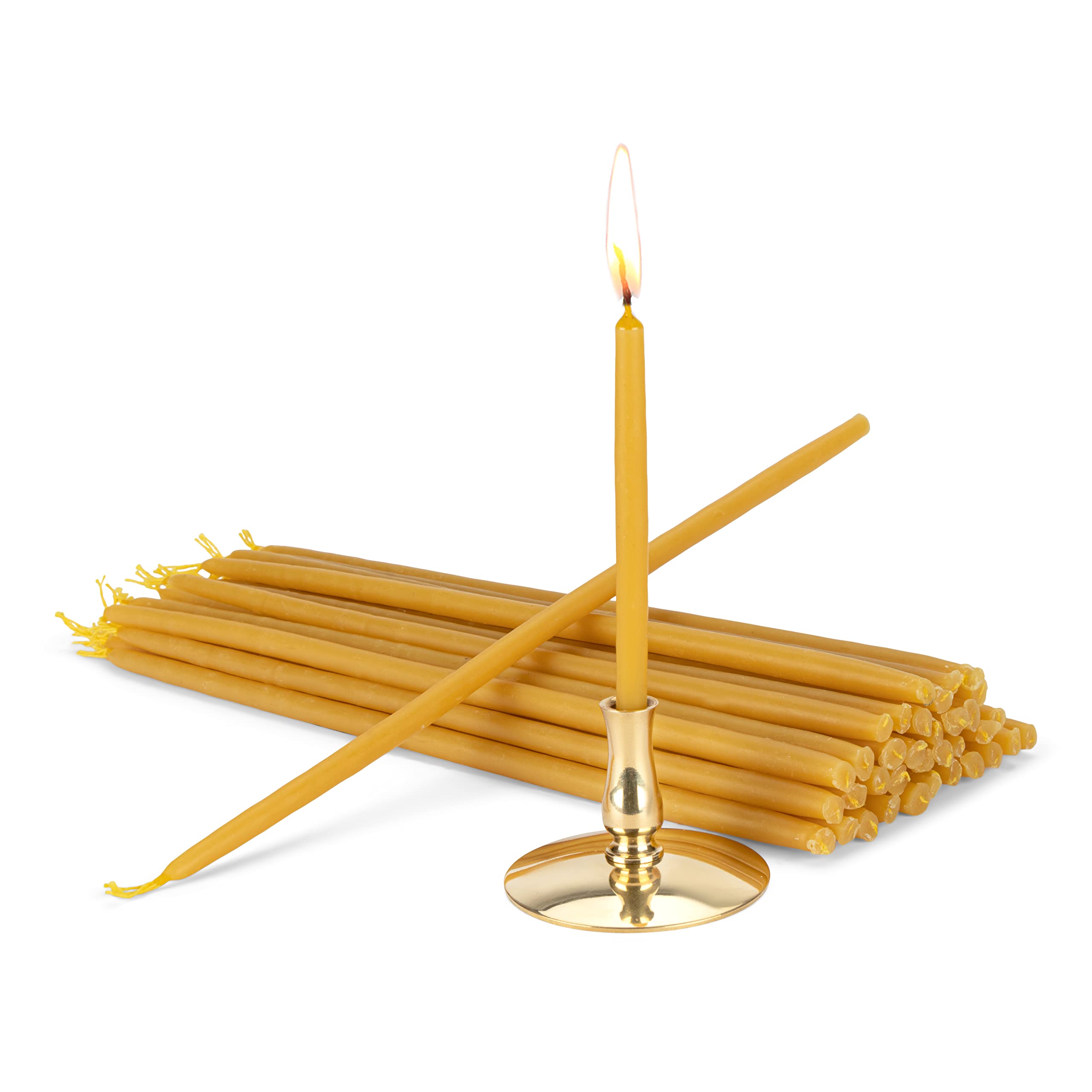 NKlaus - Candle Holder + 100% Beeswax Taper Candles Yellow L 22cm Handmade Greece 40073