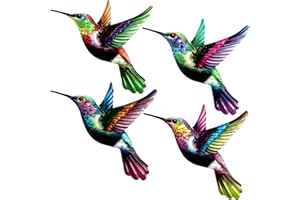 WTREEW Metal Hummingbird Wall Decor - 4 Pack Outdoor Fence Wall Art Decor, Hanging Decoration for Garden Yard Living Room Bedroom Patio Balcony
