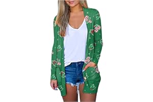 HYAERGF Womens Cardigans Fall Long Sleeve Open Front Sweaters Xmas Tree Pumpkin Graphic Cardigan Lightweight Coat with Pocket