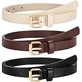 TRIWORKS 3 Pack Women Skinny Leather Belt for Jeans Pants Dress Ladies Thin Waist Belt with Gold Buckle