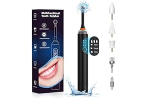 HASSOKON Tooth Polisher, Tooth Whitening Kit for Teeth Cleaning and Whitening, Rechargeable Teeth Polisher for People/Pets,Teeth Cleaning Kit with 5 Brush Heads,3 Speed Modes, Waterproof(Black)