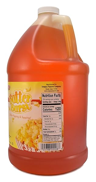SNAPPY BUTTER BURST POPCORN OIL, MOVIE THEATER BUTTER OIL FOR MACHINES AND STOVETOPS, NATURALLY COLORED WITH BETA CAROTENE, 1 GALLON