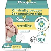 Pampers Sensitive Baby Wipes, Water Based, Hypoallergenic and Unscented, 6 Flip-Top Packs (504 Wipes Total)