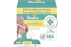 Pampers Baby Wipes Sensitive, Water Based Baby Wipes, Hypoallergenic and Unscented Baby Wipes, 504 Wipes Total (6 Flip-Top Packs)