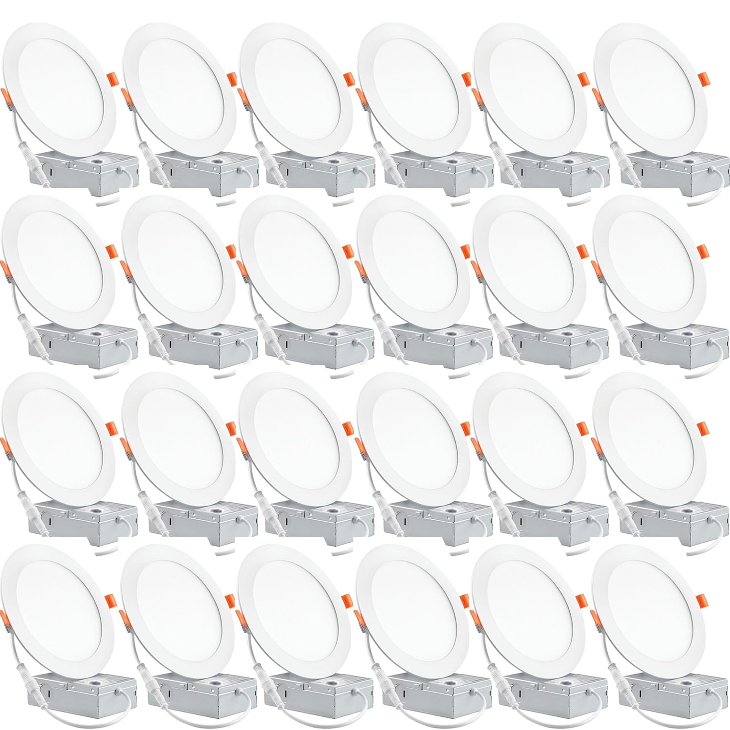 Photo 1 of (UNTESTED) CODAFUL 24 Pack 6 Inch Ultra-Thin LED Recessed Ceiling Light with Junction Box, 6000K Can Lights, 12W 110W Eqv, recessed Lighting 6 inch led Lights, 1050LM High Brightness LED Lights (6 Inch-24Pack)