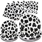 WXLDGHQ 100 Pcs Cow Print Birthday Party Supplies,Includes 50 Pcs Cow Plates and 50 Pcs Cow Napkins,Disposable Cow Theme Party Supplies,Cow Theme Birthday Party Decorations (Cow Paper Plate)