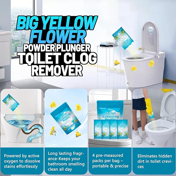 KRRIS TOILET BOWL CLEANER POWDER – SELF-ACTIVATING TOILET CLEANER FOR STUBBORN STAINS & LIMESCALE, DEEP CLEANING FOAM WITH DAYLILY FRAGRANCE, SAFE TOILET CLEANING SUPPLIES (4 PACKS × 3 OZ)