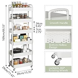 Sywhitta 6-Tier Plastic Rolling Utility Cart with