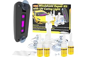 UNIIOON Windshield Repair Kit, Windshield Crack Repair Kit, Efficient Glass Chip Repair Kit with Suction Cup UV Curing Light, 4 Bottles Fluid Glass Repair Liquid for Chips,Cracks,Star-Shaped Crack,Bulls-Eye